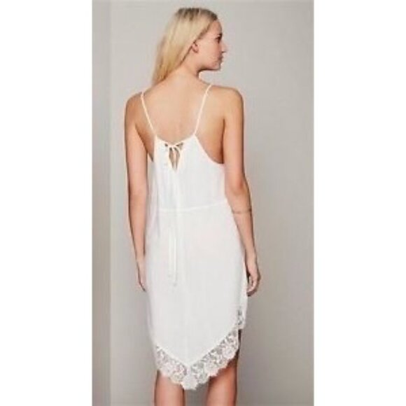 Free People White Lace Trim Asymmetrical Boho Cottagecore Relaxed Slip Dress - Picture 12 of 14